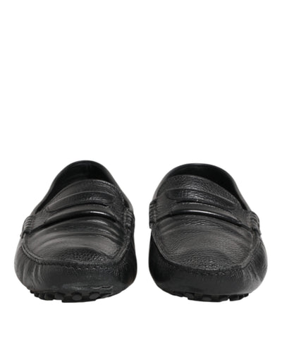 Dolce & Gabbana Schwarzes Leder Slip On Mokassin Loafer Schuhe