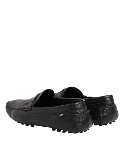 Dolce & Gabbana Schwarzes Leder Slip On Mokassin Loafer Schuhe