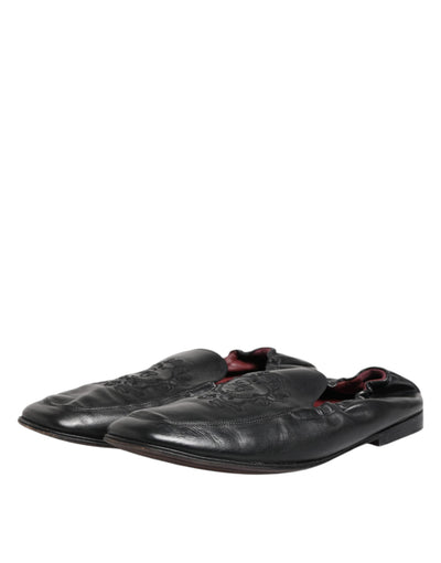 Dolce & Gabbana Schwarzes Leder Slip On Männer flache Loafers Schuhe
