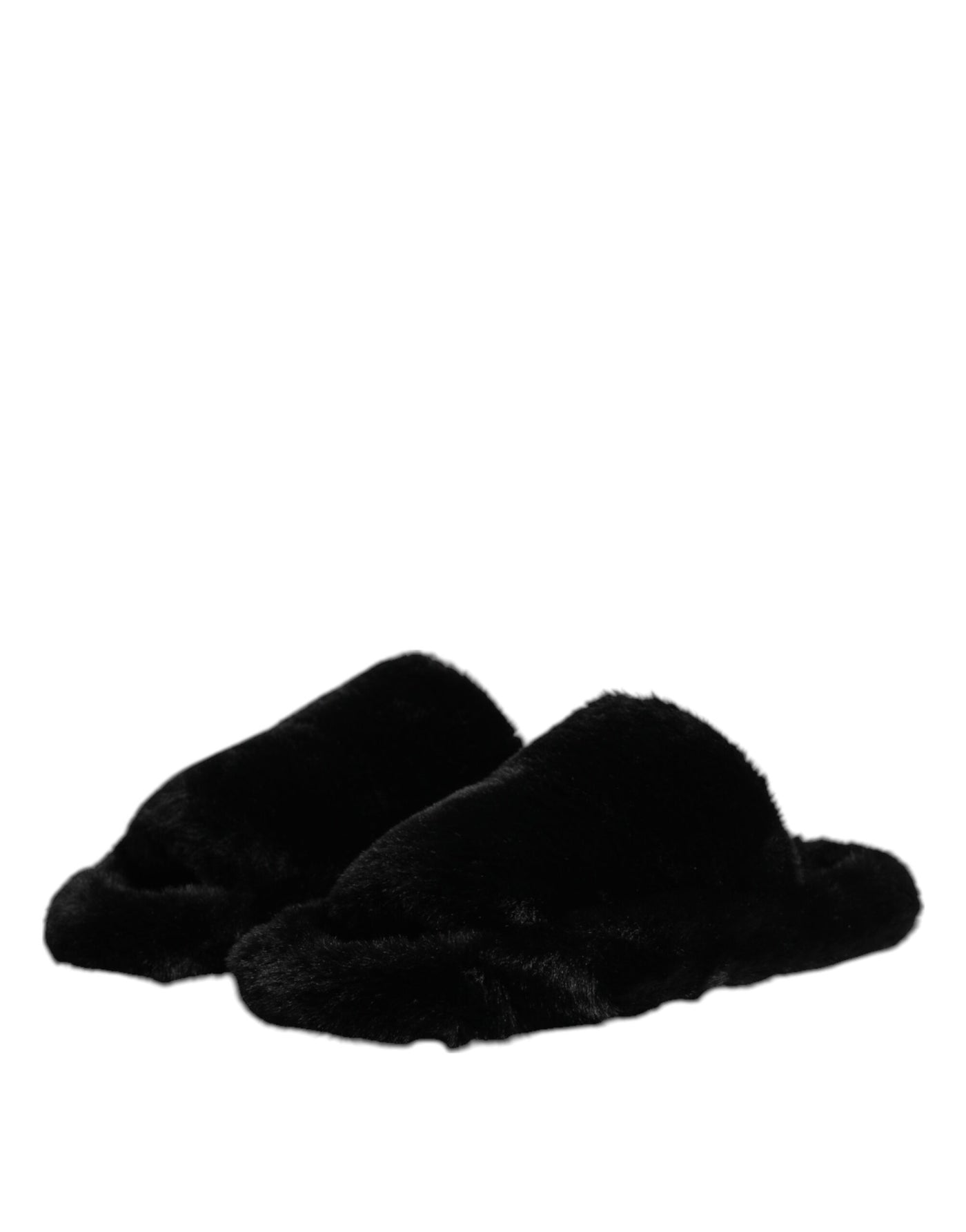 Dolce & Gabbana Schwarz Kunstfell Flats Männer Sandalen Schuhe