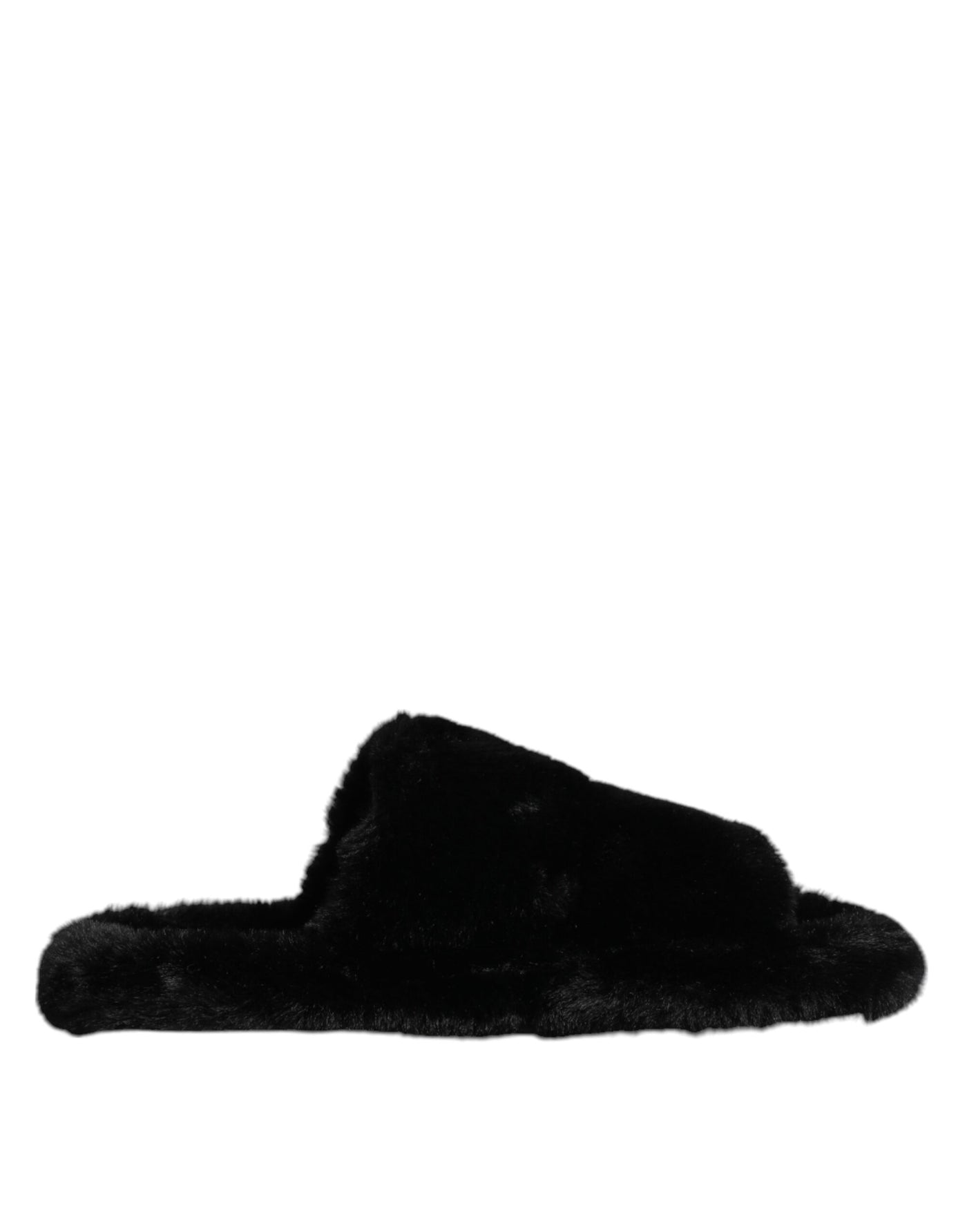 Dolce & Gabbana Schwarz Kunstfell Flats Männer Sandalen Schuhe