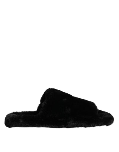 Dolce & Gabbana Schwarz Kunstfell Flats Männer Sandalen Schuhe