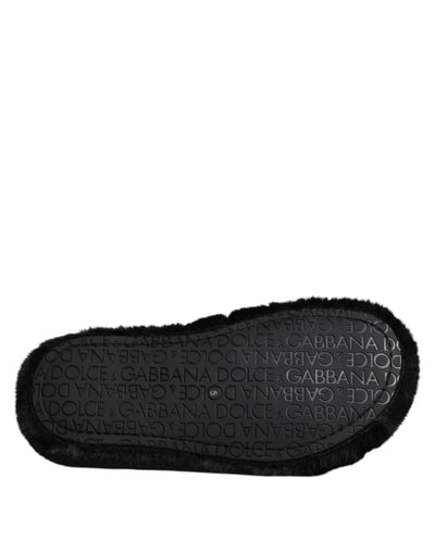 Dolce & Gabbana Schwarz Kunstfell Flats Männer Sandalen Schuhe