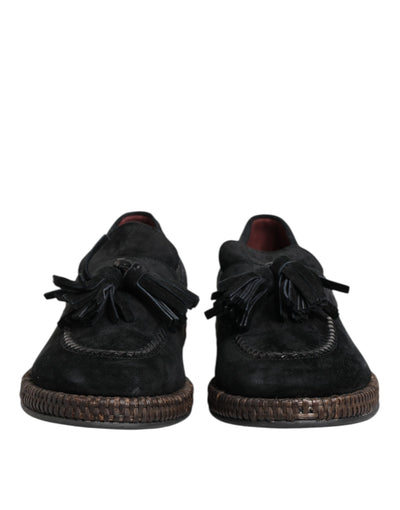 Dolce & Gabbana Schwarz Wildleder Quaste verschönert Loafers Schuhe