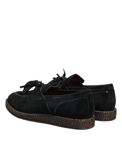 Dolce & Gabbana Schwarz Wildleder Quaste verschönert Loafers Schuhe
