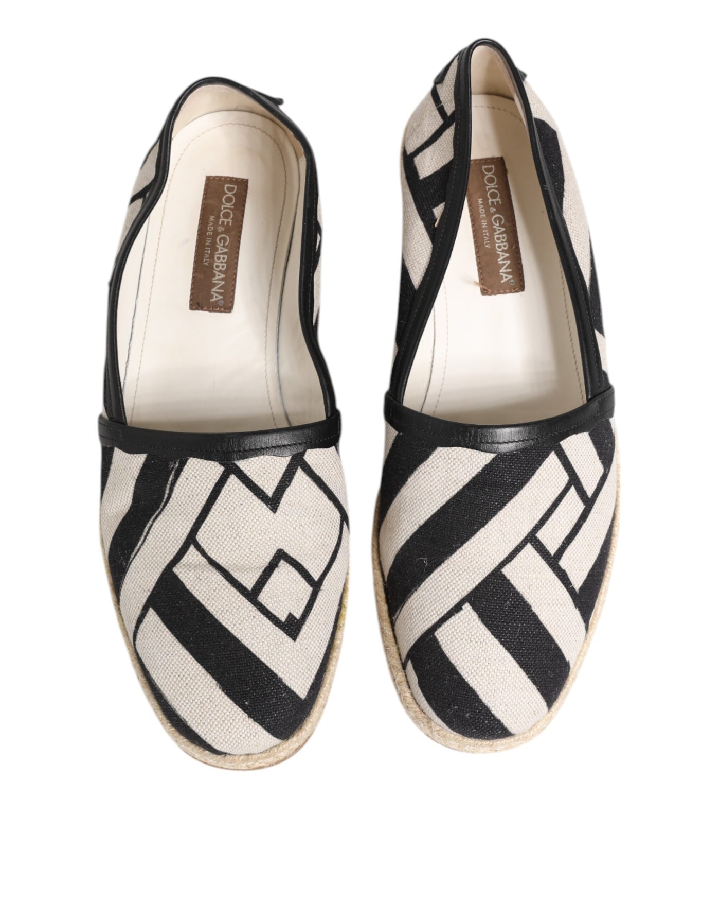 Dolce & Gabbana Schwarz Weiß Streifen Flache Espadrille Schuhe