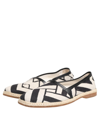 Dolce & Gabbana Schwarz Weiß Streifen Flache Espadrille Schuhe