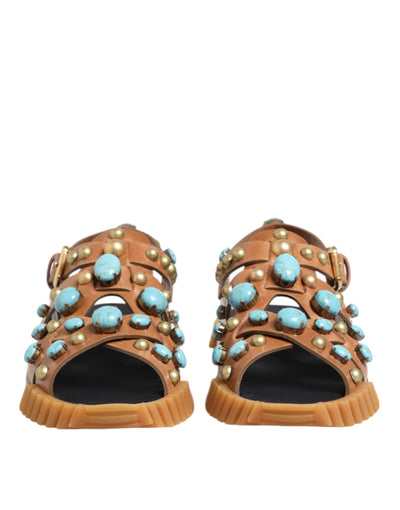 Dolce & Gabbana Braunes Leder Nietenschuhe Sandalen Schuhe