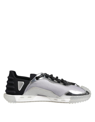 Dolce & Gabbana Silber Schwarz Nylon NS1 Low Top Männer Turnschuhe Schuhe