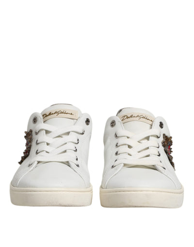 Dolce & Gabbana Weiß Silber Sacred Heart Männer Turnschuhe Schuhe