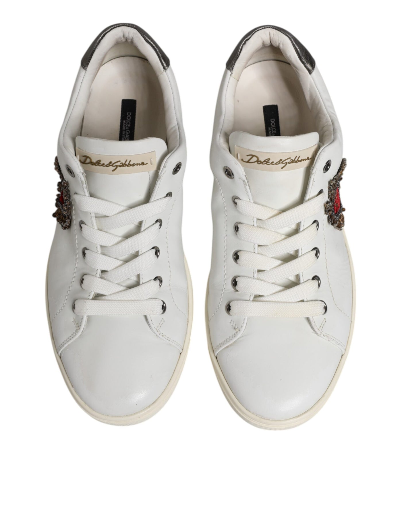 Dolce & Gabbana Weiß Silber Sacred Heart Männer Turnschuhe Schuhe
