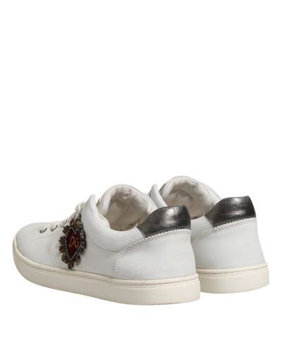Dolce & Gabbana Weiß Silber Sacred Heart Männer Turnschuhe Schuhe