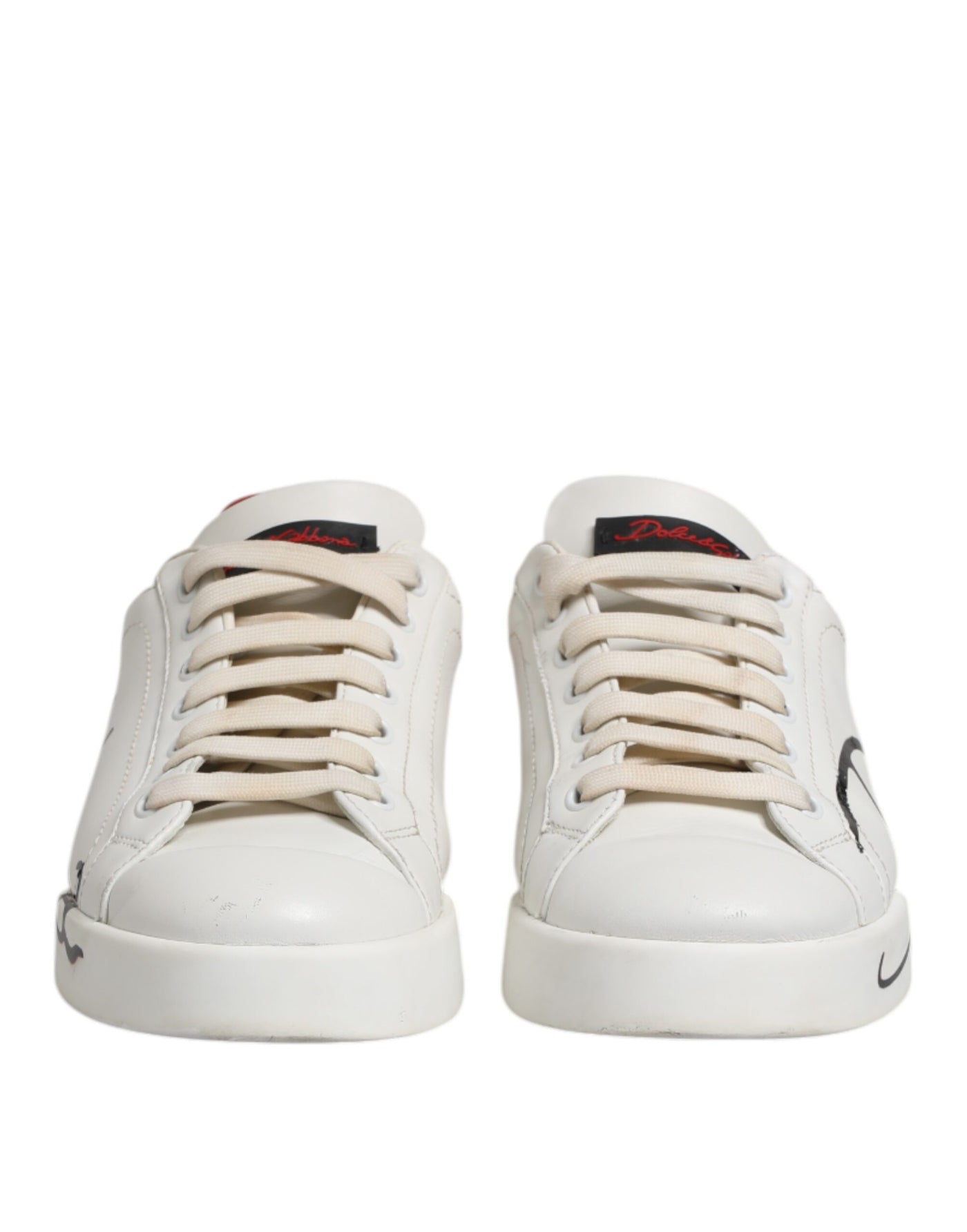 Dolce & Gabbana Weiß Rot Leder Logo Low Top Sneakers Schuhe