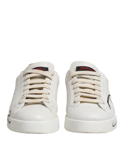 Dolce & Gabbana Weiß Rot Leder Logo Low Top Sneakers Schuhe