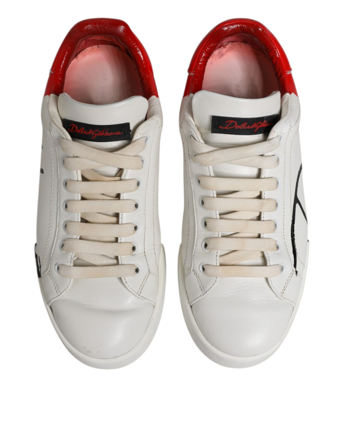 Dolce & Gabbana Weiß Rot Leder Logo Low Top Sneakers Schuhe