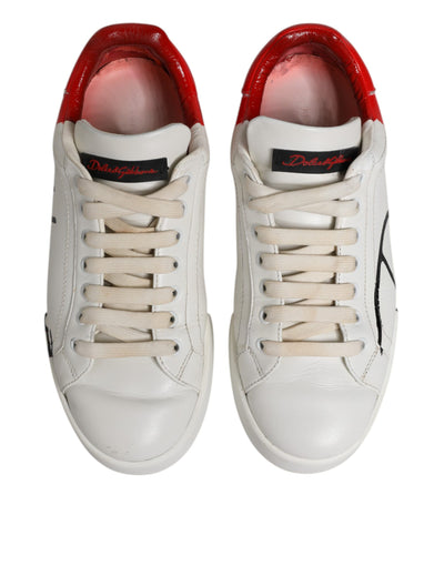 Dolce & Gabbana Weiß Rot Leder Logo Low Top Sneakers Schuhe