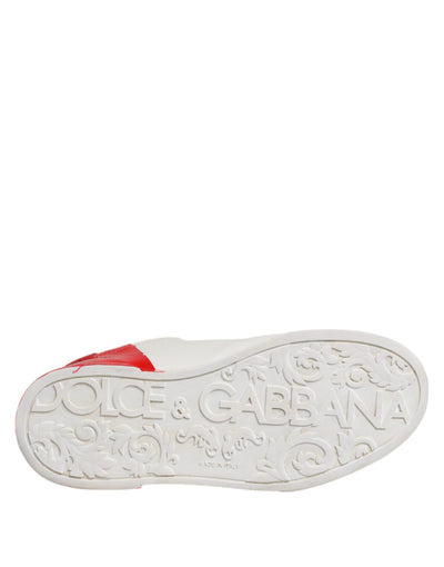Dolce & Gabbana Weiß Rot Leder Logo Low Top Sneakers Schuhe