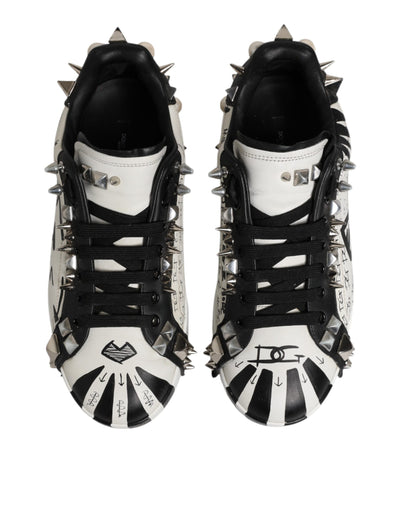 Dolce & Gabbana Schwarz Weiß Nieten Low Top Sneakers Schuhe