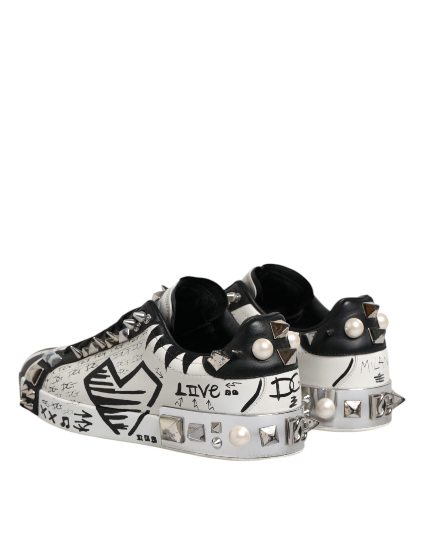 Dolce & Gabbana Schwarz Weiß Nieten Low Top Sneakers Schuhe