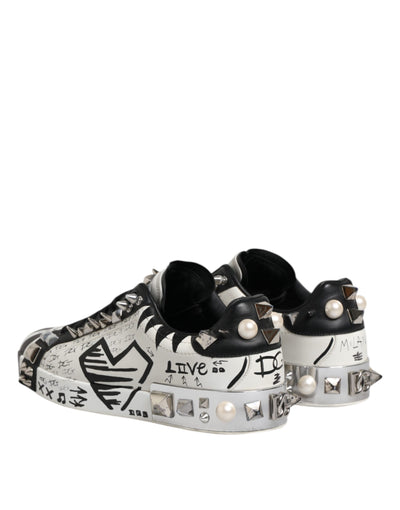 Dolce & Gabbana Schwarz Weiß Nieten Low Top Sneakers Schuhe