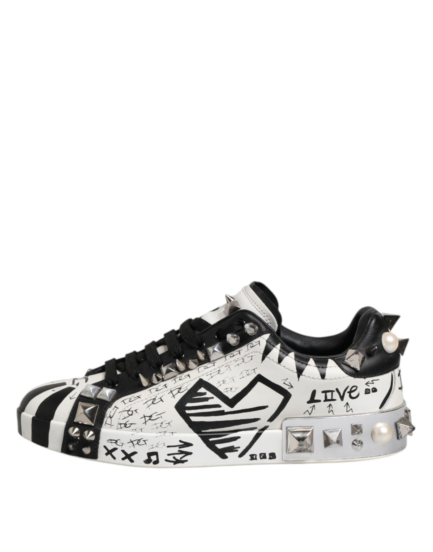 Dolce & Gabbana Schwarz Weiß Nieten Low Top Sneakers Schuhe