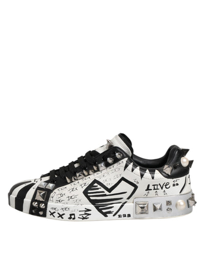 Dolce & Gabbana Schwarz Weiß Nieten Low Top Sneakers Schuhe