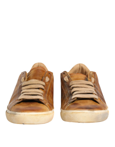 Dolce & Gabbana Braun Leder Low Top Männer Turnschuhe Schuhe