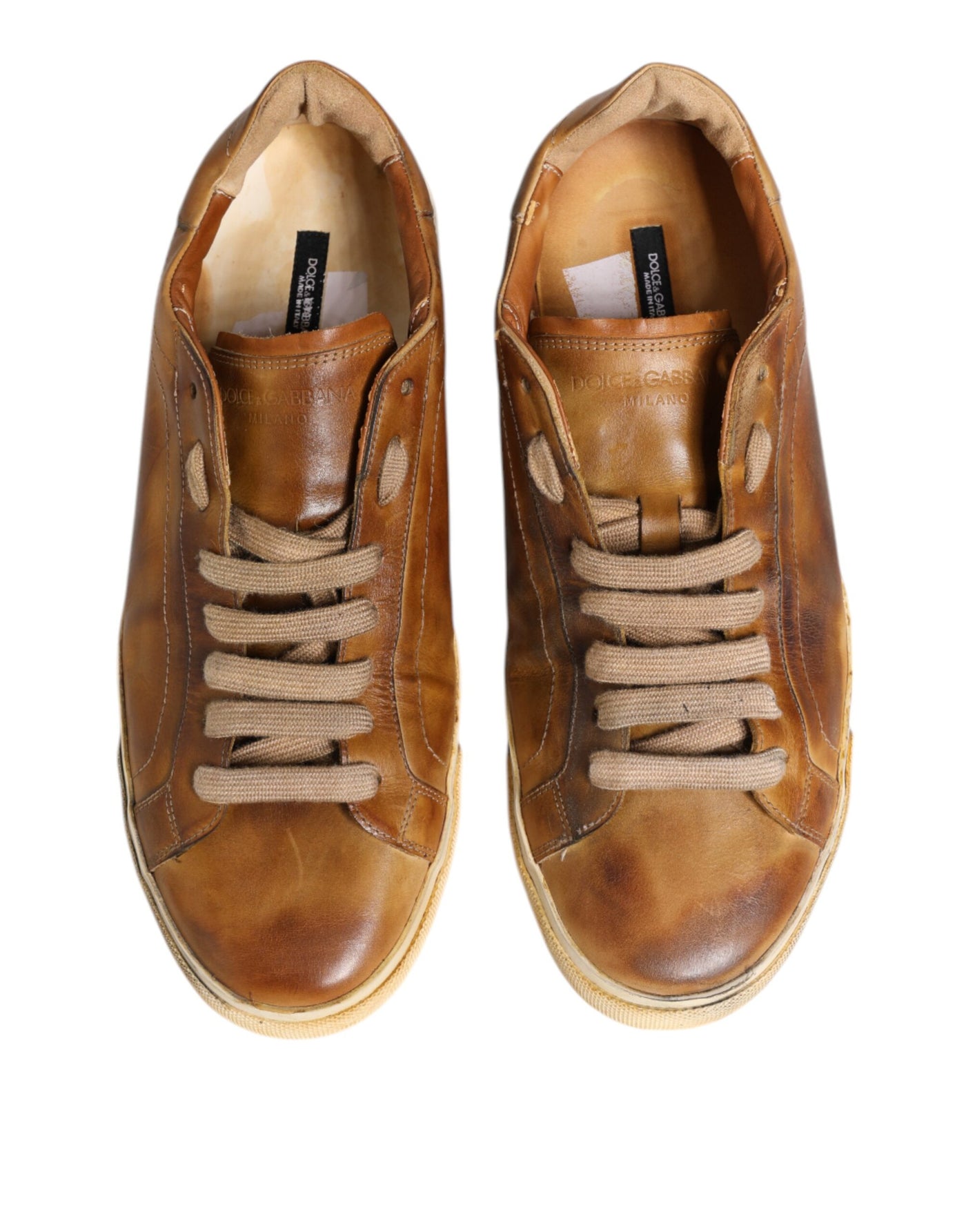 Dolce & Gabbana Braun Leder Low Top Männer Turnschuhe Schuhe
