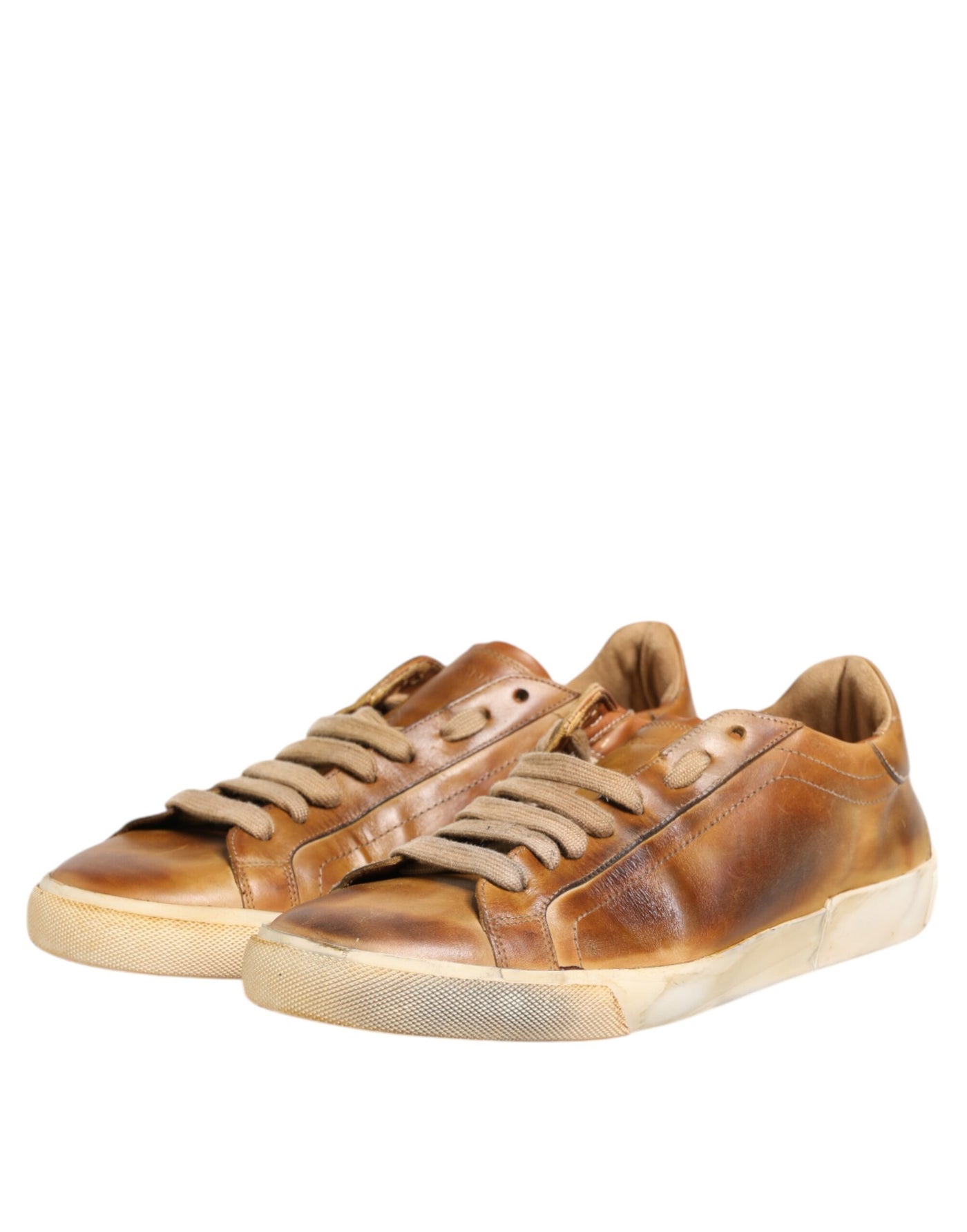 Dolce & Gabbana Braun Leder Low Top Männer Turnschuhe Schuhe