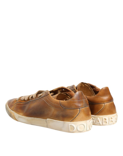 Dolce & Gabbana Braun Leder Low Top Männer Turnschuhe Schuhe