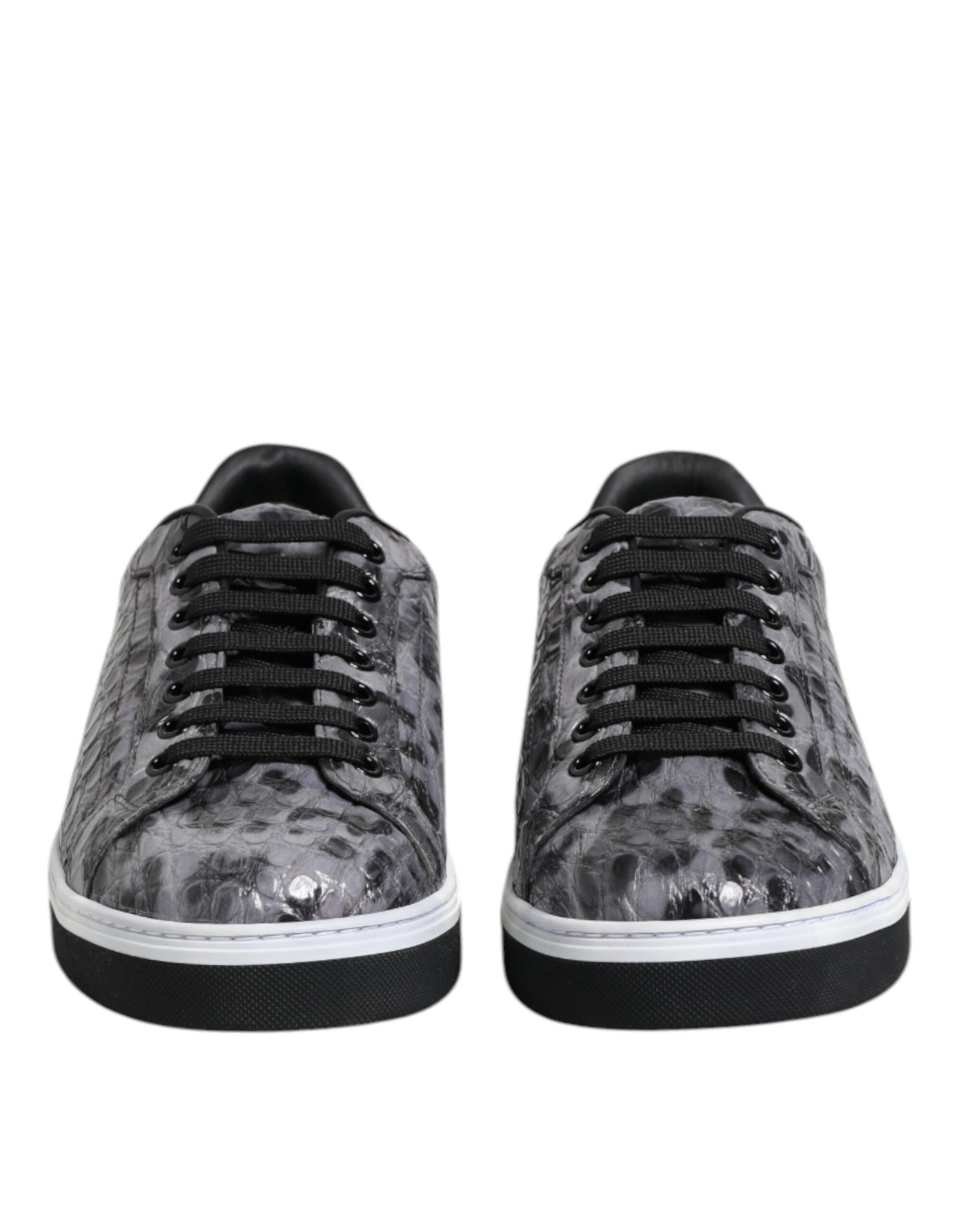 Dolce & Gabbana Graue Leder Leopard Low Top Sneakers Schuhe