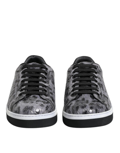 Dolce & Gabbana Graue Leder Leopard Low Top Sneakers Schuhe