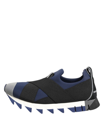 Dolce & Gabbana Blau Schwarz Slip On Low Top Männer Turnschuhe Schuhe