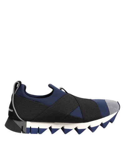 Dolce & Gabbana Blau Schwarz Slip On Low Top Männer Turnschuhe Schuhe