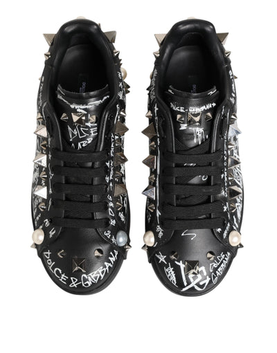 Dolce & Gabbana Schwarz Portofino Stud verschönert Turnschuhe Schuhe