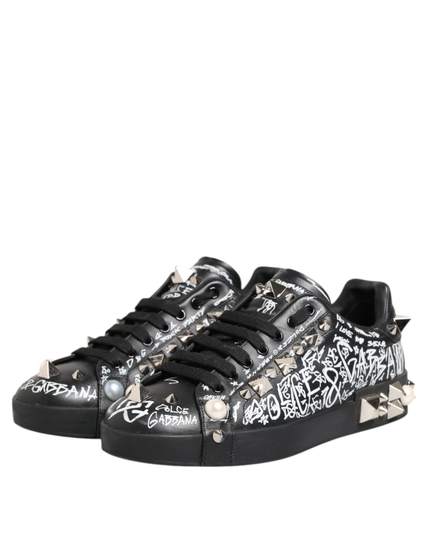 Dolce & Gabbana Schwarz Portofino Stud verschönert Turnschuhe Schuhe