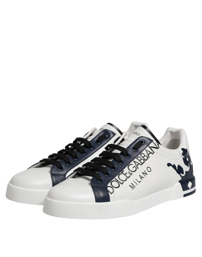 Dolce & Gabbana Weiß Blau Crown Niedrige Top Turnschuhe Schuhe