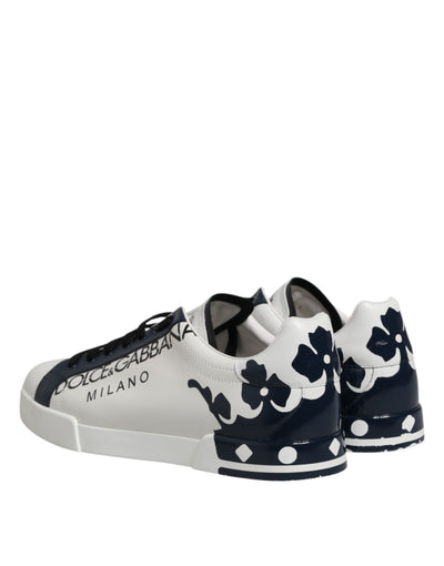 Dolce & Gabbana Weiß Blau Crown Niedrige Top Turnschuhe Schuhe