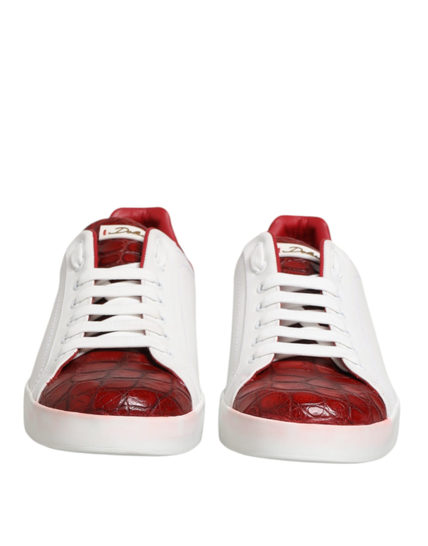 Dolce & Gabbana Weiß Rot Leder Lace Up Turnschuhe Schuhe
