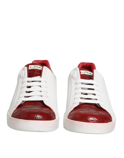 Dolce & Gabbana Weiß Rot Leder Lace Up Turnschuhe Schuhe