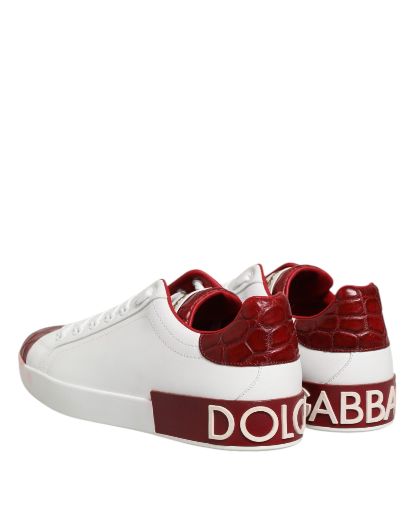 Dolce & Gabbana Weiß Rot Leder Lace Up Turnschuhe Schuhe