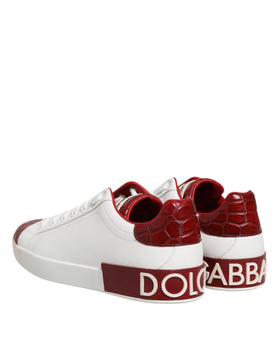 Dolce & Gabbana Weiß Rot Leder Lace Up Turnschuhe Schuhe