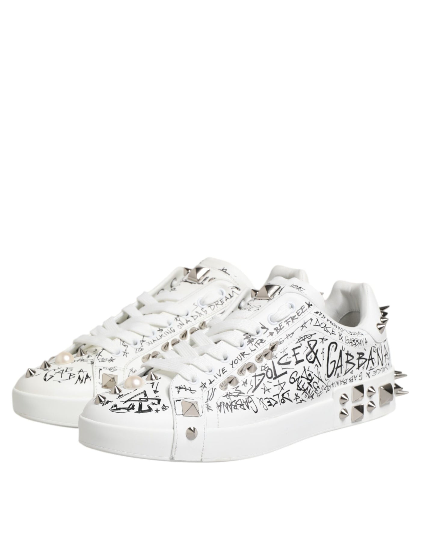 Dolce & Gabbana Weiß Portofino Stud verschönert Männer Turnschuhe Schuhe