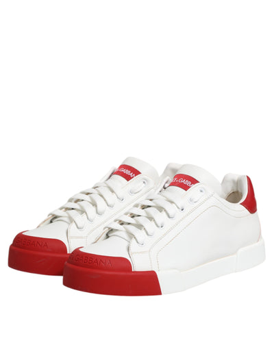 Dolce & Gabbana Weiß Rot Leder Lace Up Turnschuhe Schuhe