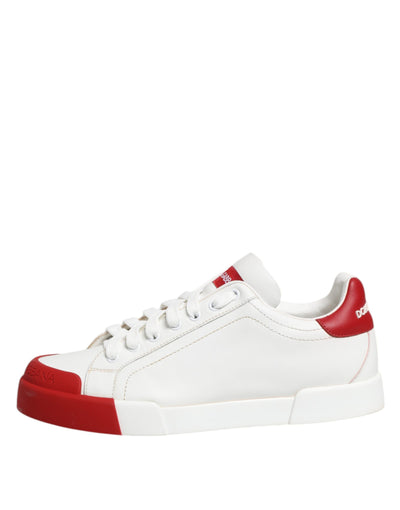 Dolce & Gabbana Weiß Rot Leder Lace Up Turnschuhe Schuhe