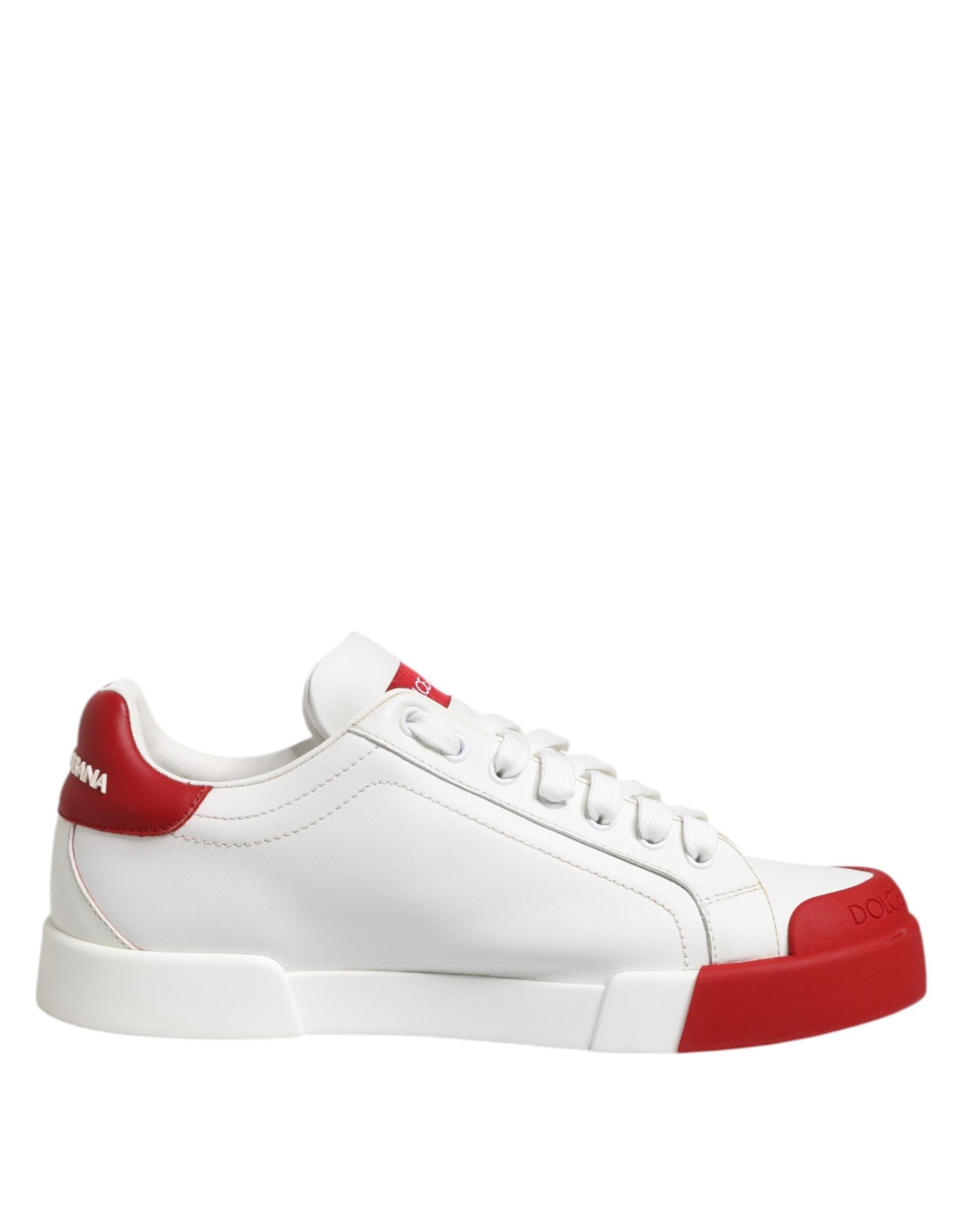 Dolce & Gabbana Weiß Rot Leder Lace Up Turnschuhe Schuhe