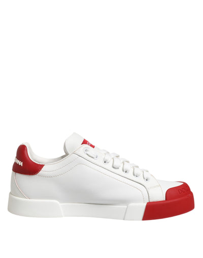 Dolce & Gabbana Weiß Rot Leder Lace Up Turnschuhe Schuhe
