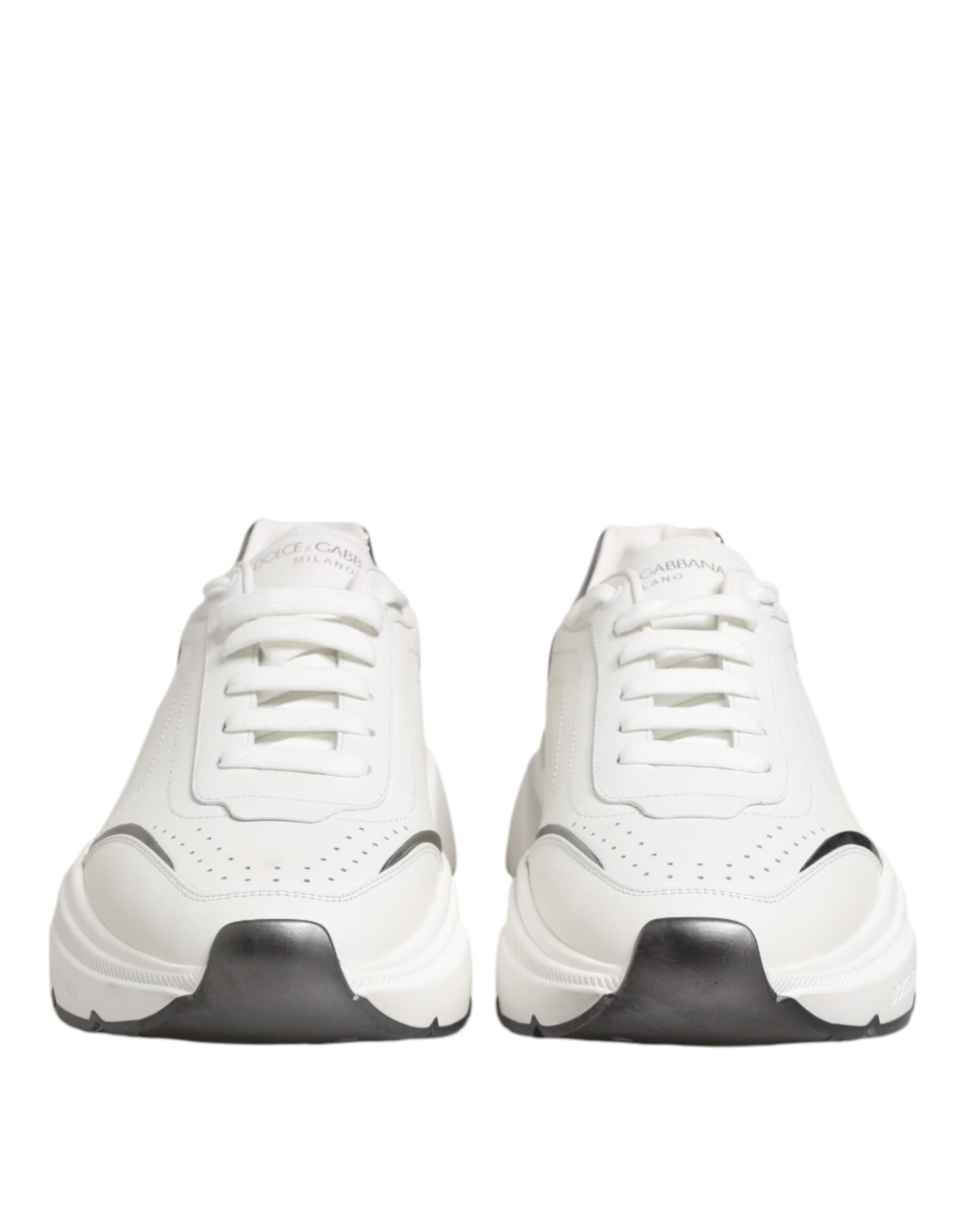 Dolce & Gabbana Weiß Silber DAYMASTER Leder Turnschuhe Schuhe
