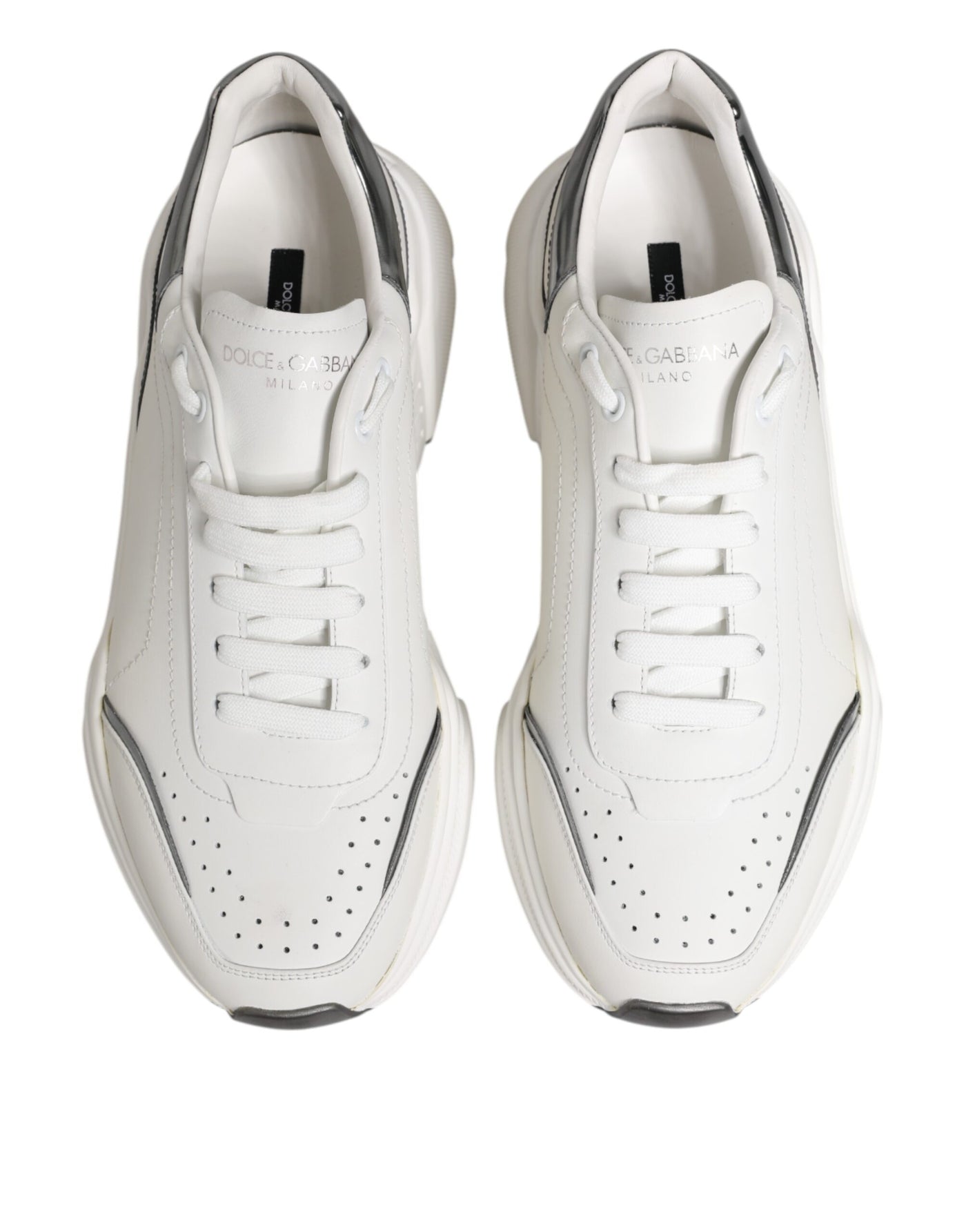 Dolce & Gabbana Weiß Silber DAYMASTER Leder Turnschuhe Schuhe