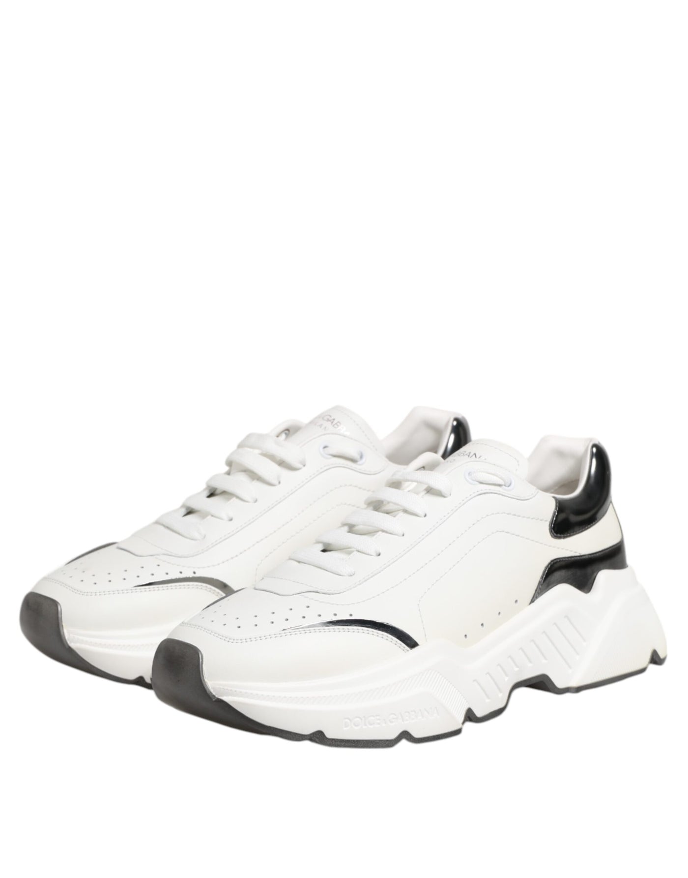 Dolce & Gabbana Weiß Silber DAYMASTER Leder Turnschuhe Schuhe